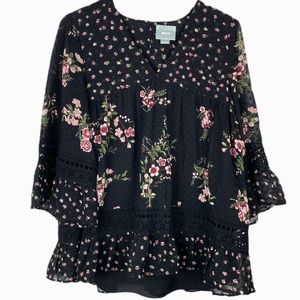 Maeve Black Floral Blouse